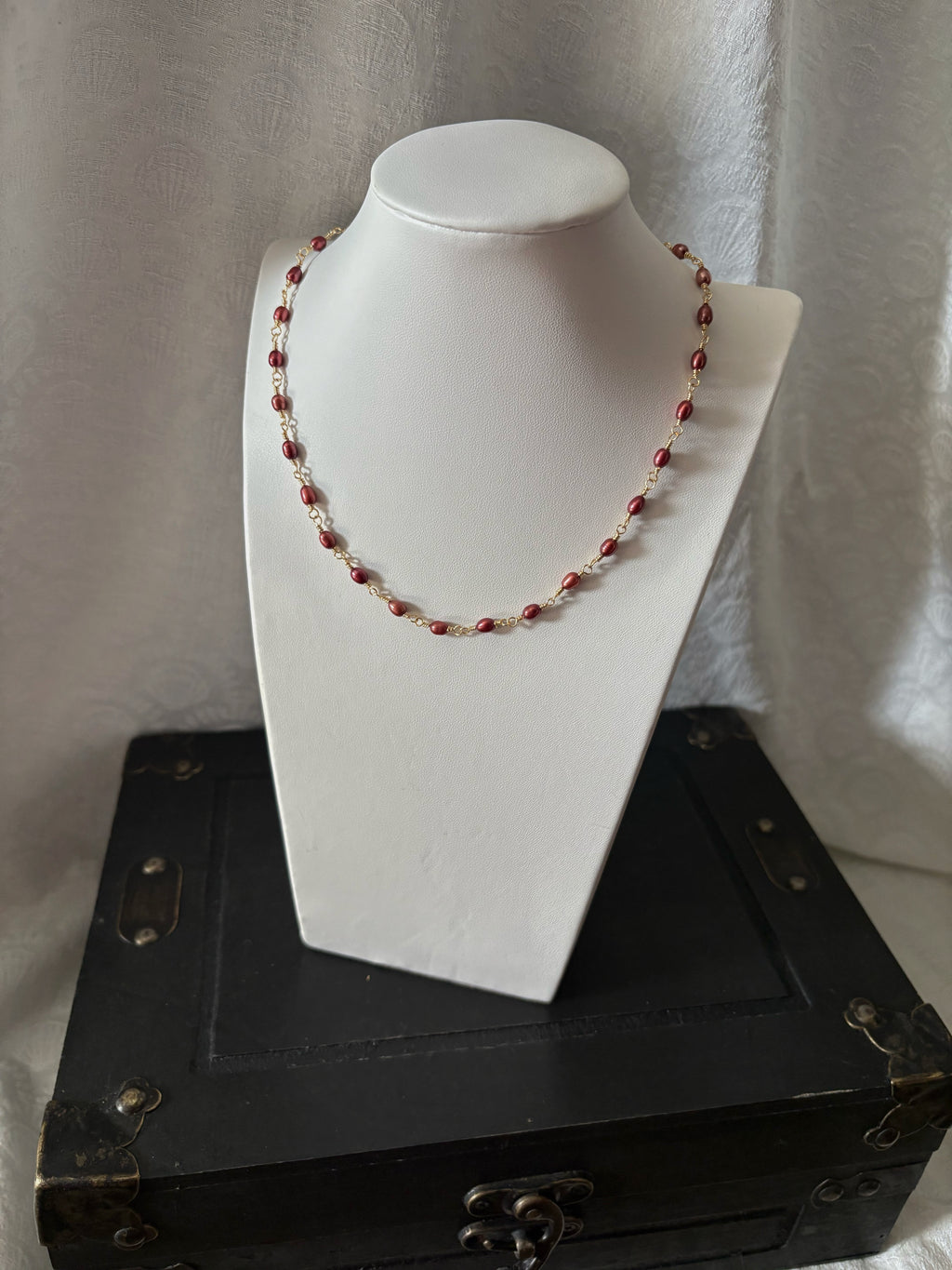 Rice Pearl Necklace in Red