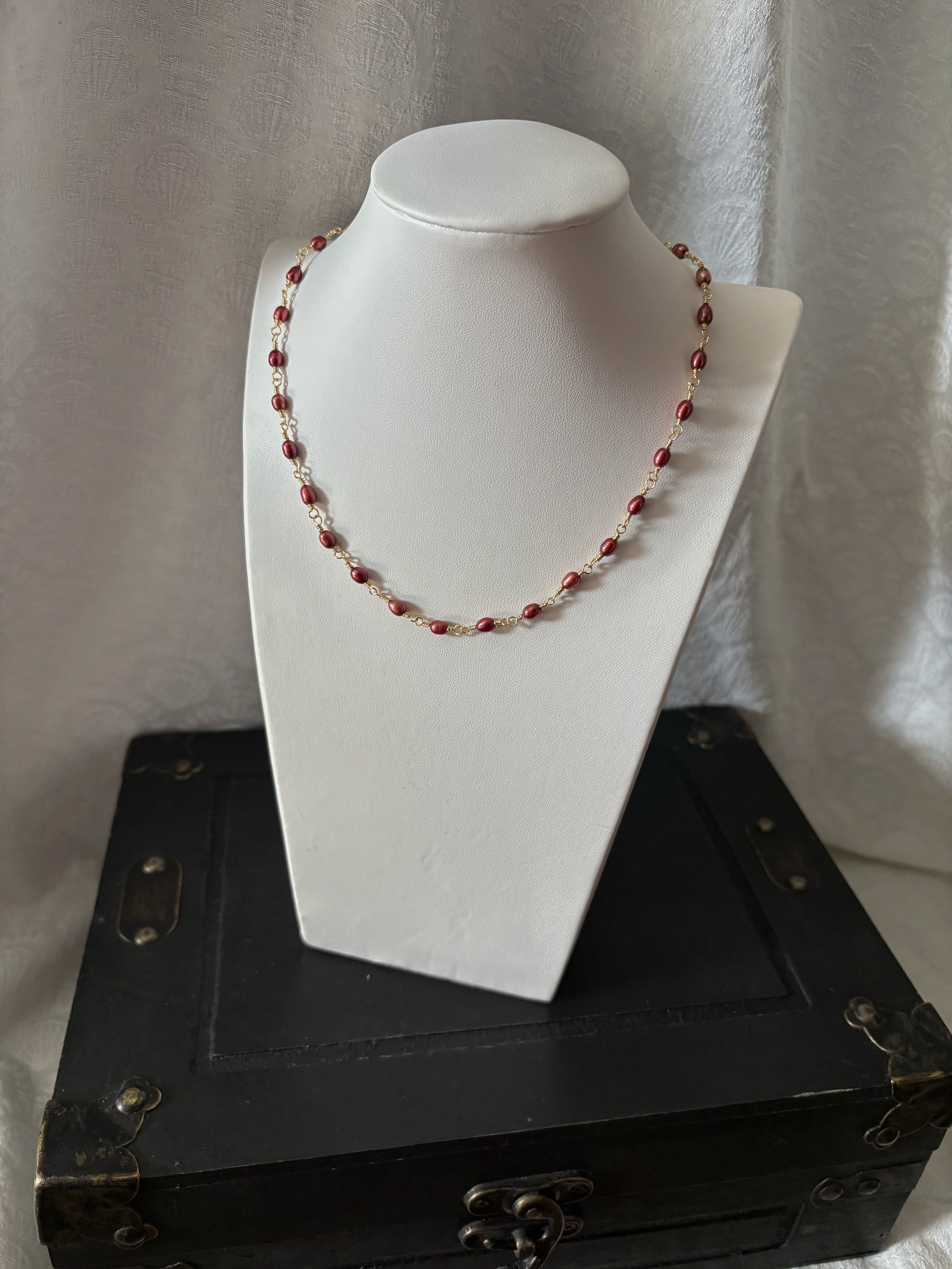 Rice Pearl Necklace in Red