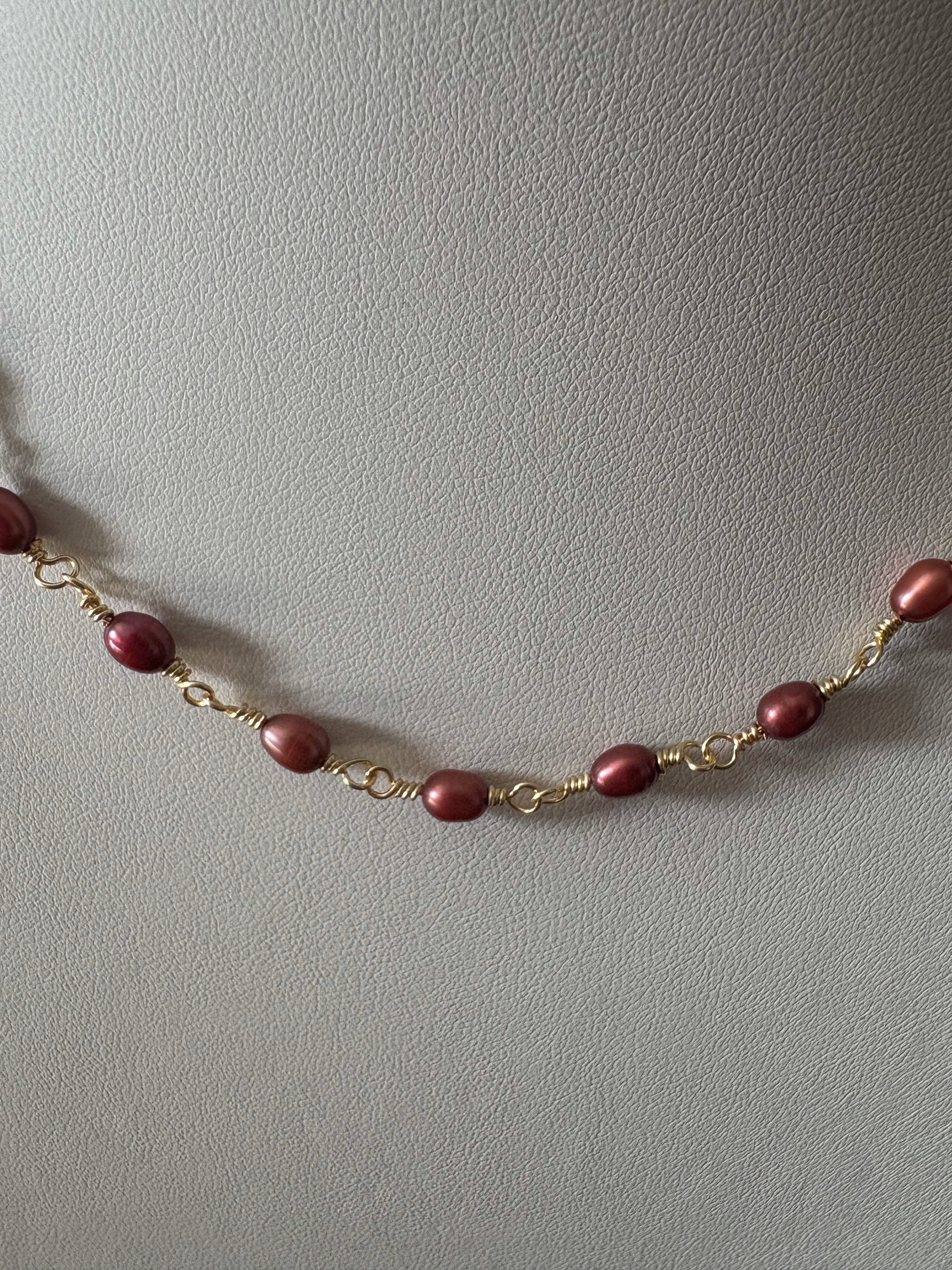 Rice Pearl Necklace in Red