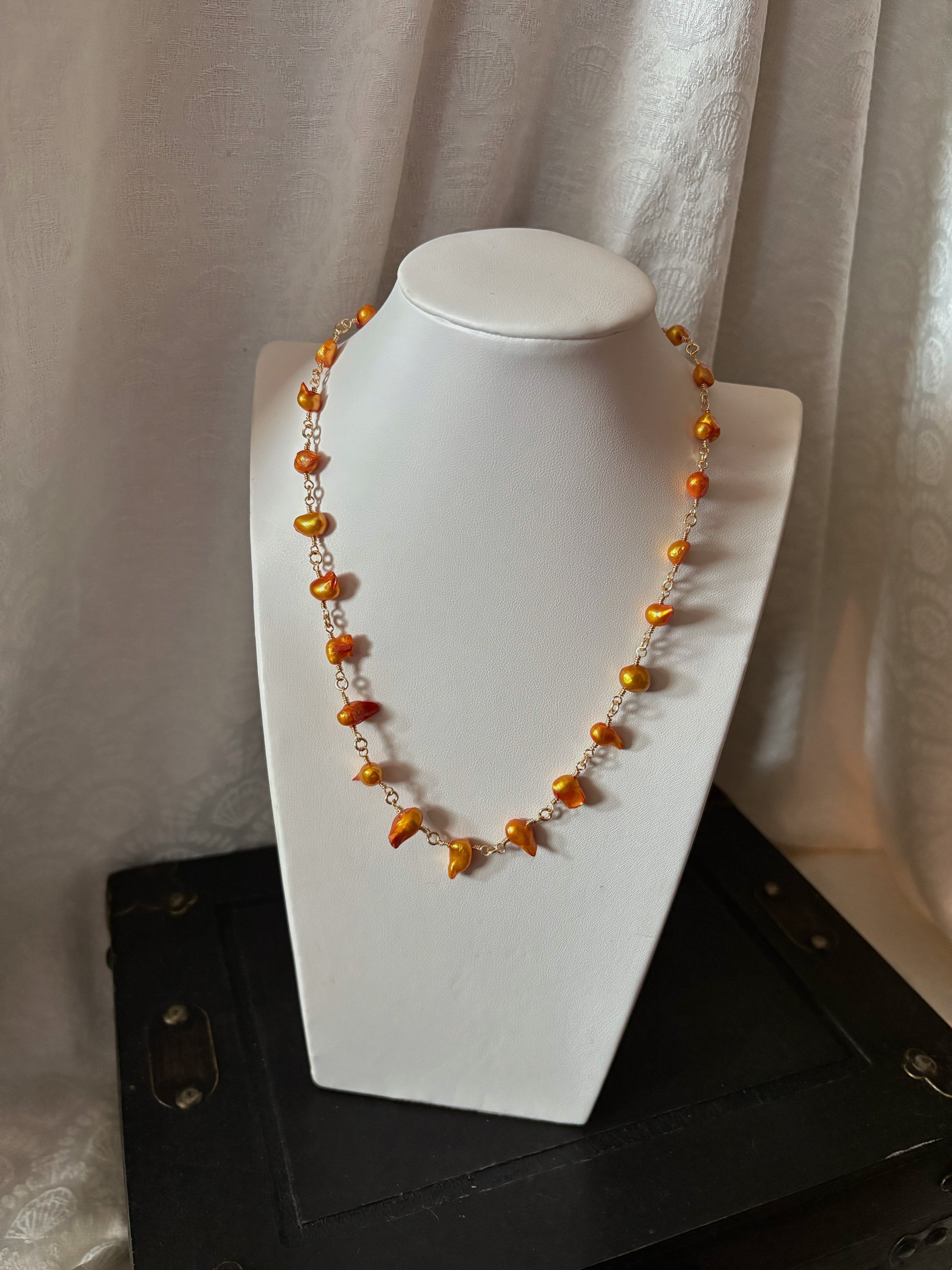 Eleanor's Pearl Necklace in Sunset Orange