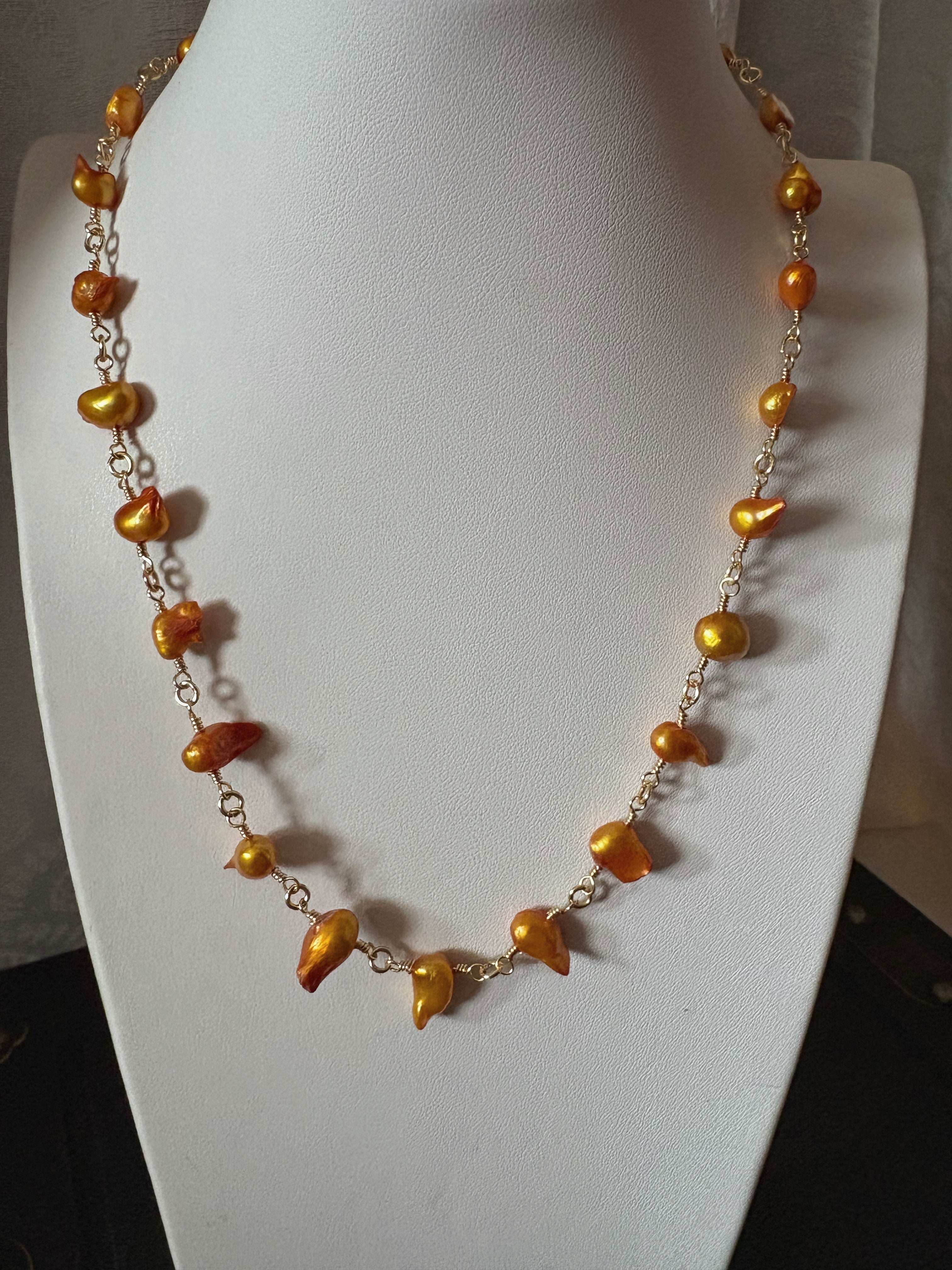 Eleanor's Pearl Necklace in Sunset Orange