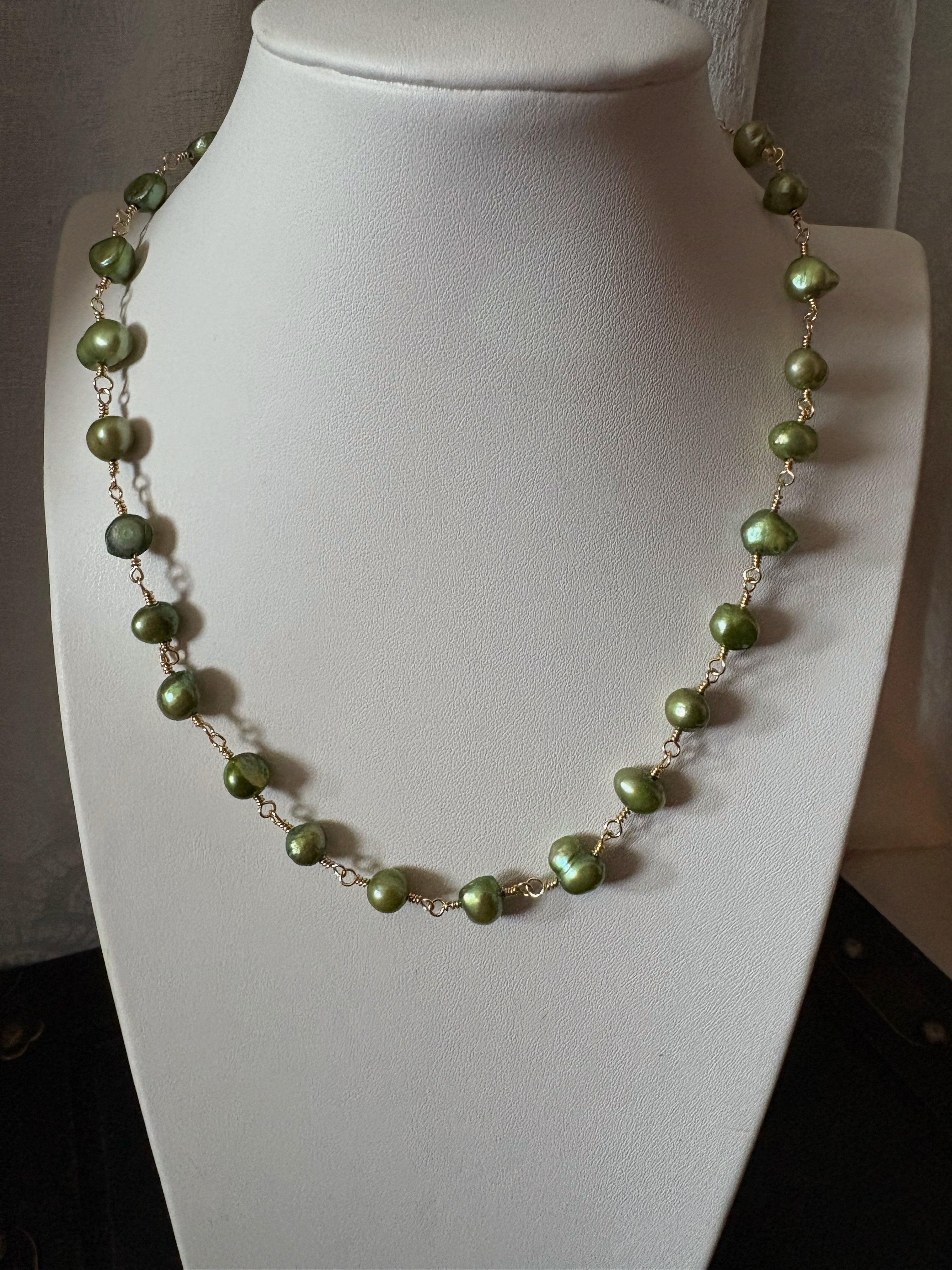Isla Pearl Necklace in Avocado Green