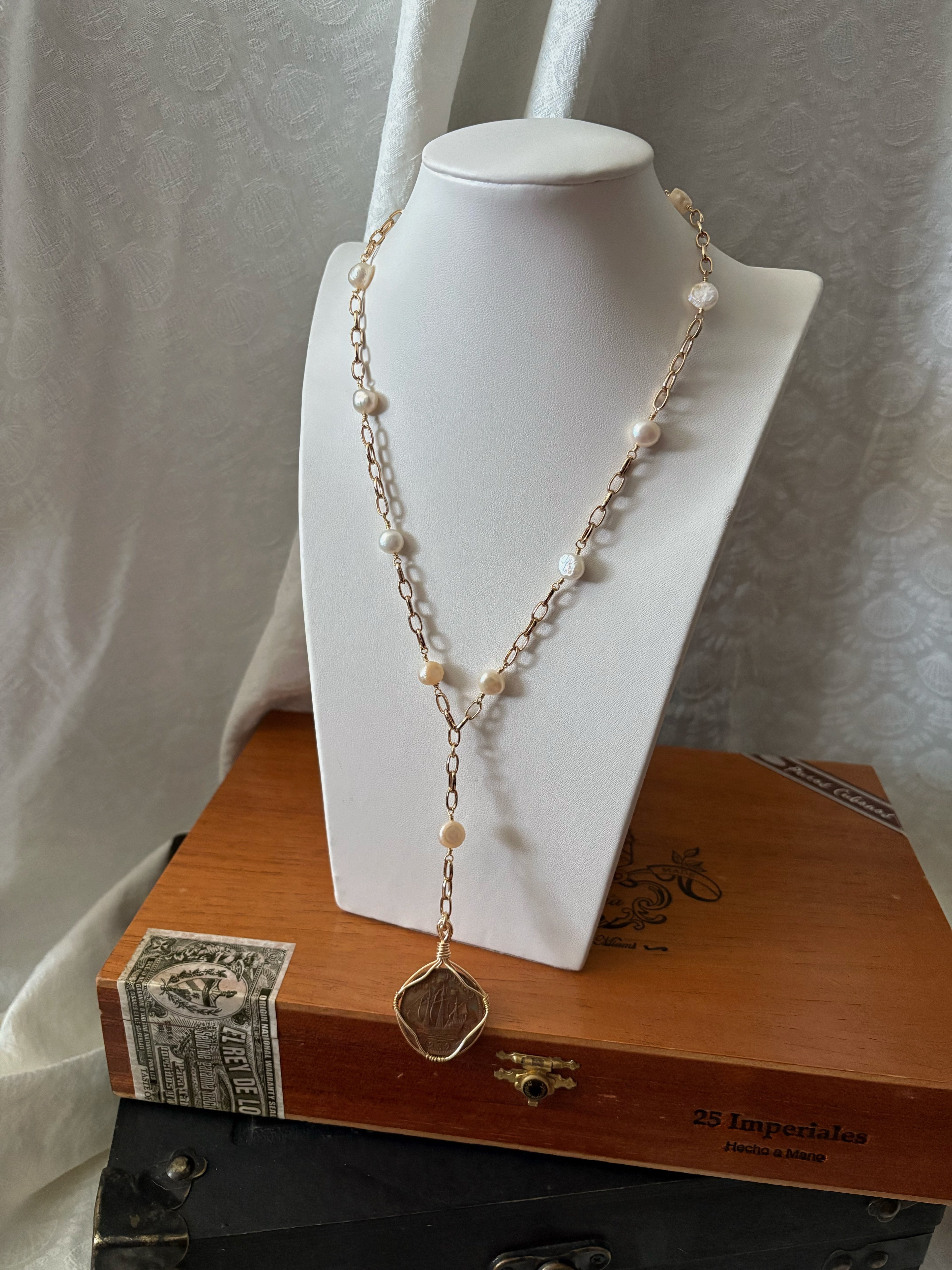 Long Lariat Coin Necklace