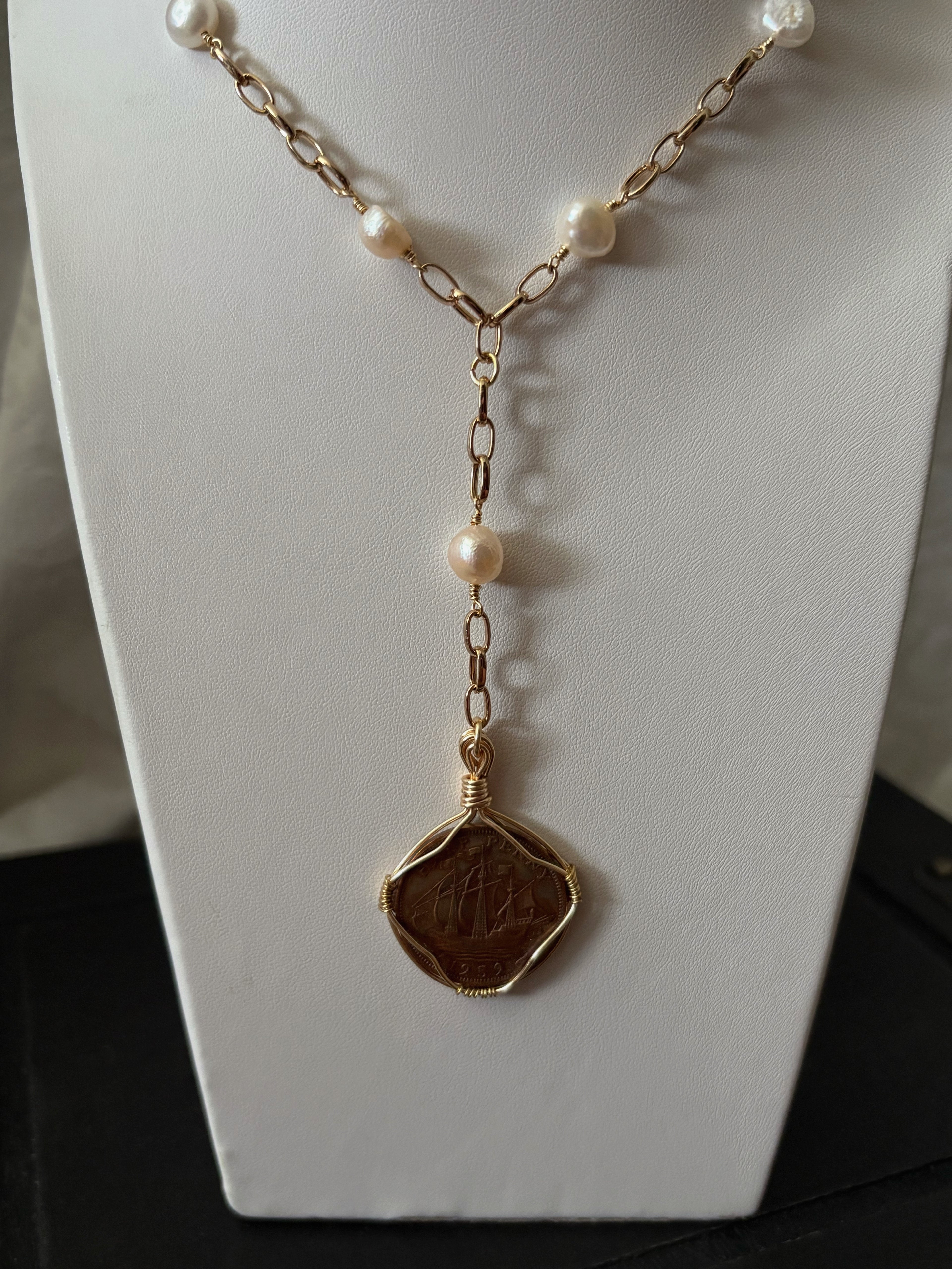 Long Lariat Coin Necklace