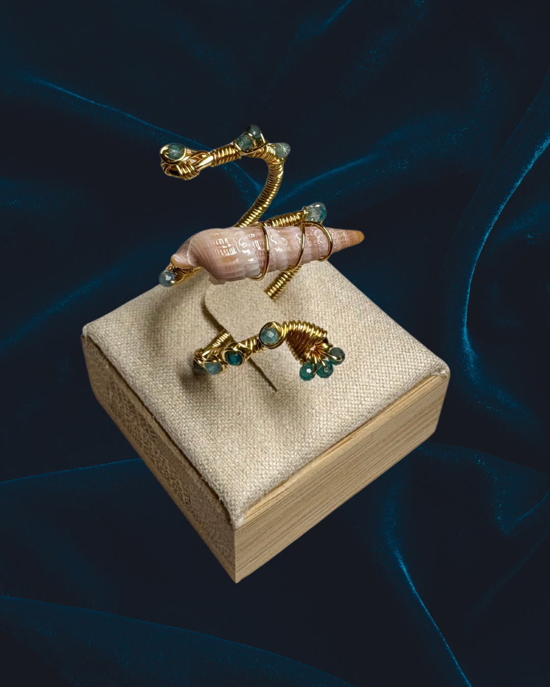 Aquamarine and Shell Wrap-around Ring