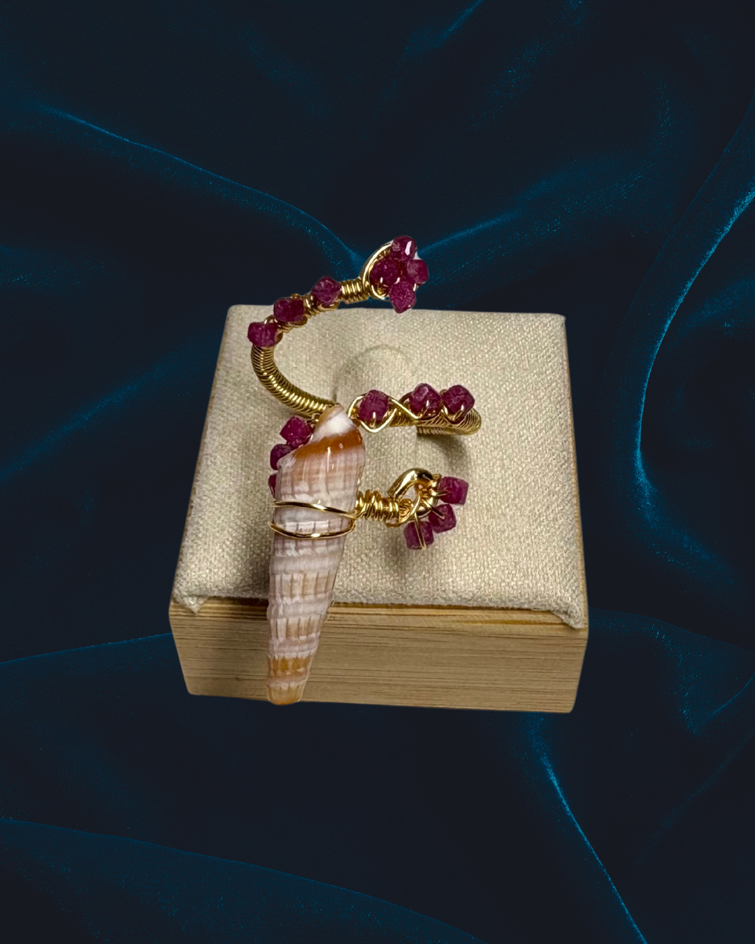 Ruby and Shell Wrap-around Ring